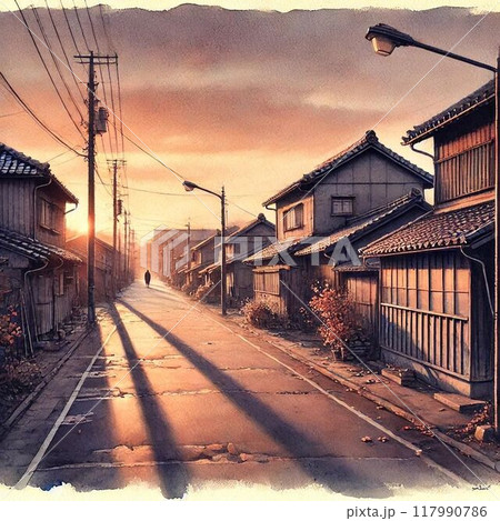 夕日の差す住宅地 夕日の差す住宅地 117990786
