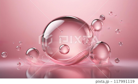 化粧品の保湿剤のイメージ、球体の水、液体の分子 117991119