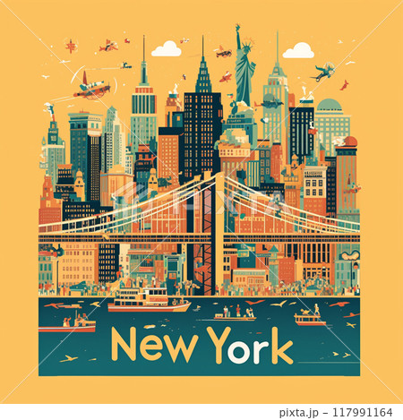 シンプルなアメリカ、ニューヨークの町並みと「NewYork」の文字 117991164