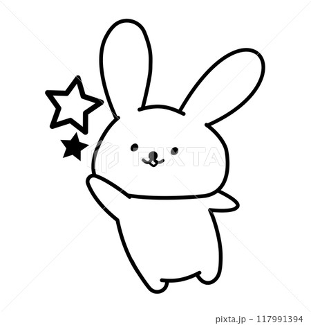 片手を挙げるうさぎの線画イラスト 117991394