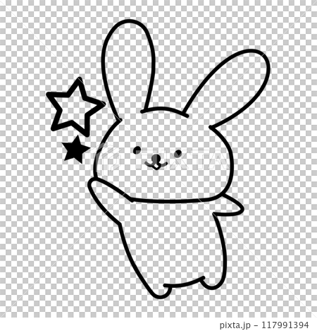 片手を挙げるうさぎの線画イラスト 117991394