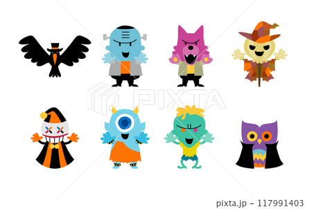 かわいいハロウィンのキャラクターのイラストセット 117991403