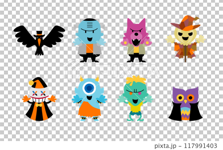 かわいいハロウィンのキャラクターのイラストセット 117991403