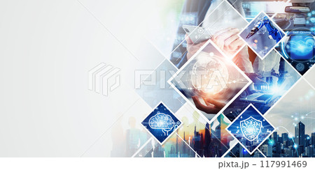 デジタルテクノロジーイメージ　バナー・広告向け横長ビジュアル 117991469