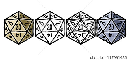 Set of D20 Dice. DND board Game. Tabletop fantasy icosahedron collection with 20 side 117991486