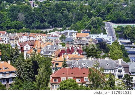 Aerial view of a Czech small town with neoclassical buildings 117991533