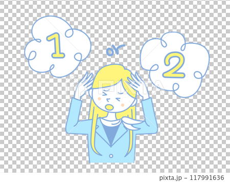 イラスト素材：どちらを選ぶべきか悩むビジネスウーマン 117991636