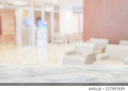 Marble table top with blur hospital clinic medical interior background Marble table top with blur hospital clinic medical interior background 117991684