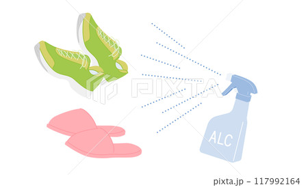 水虫の対策：靴やスリッパにアルコール除菌をスプレーする 117992164