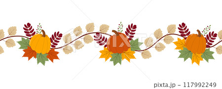 Autumn seamless border with pumpkins. 117992249
