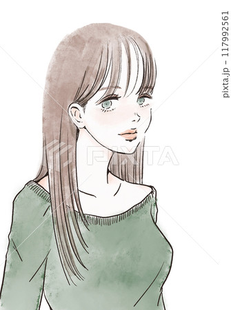 さらさらロングヘアの綺麗な女性 117992561