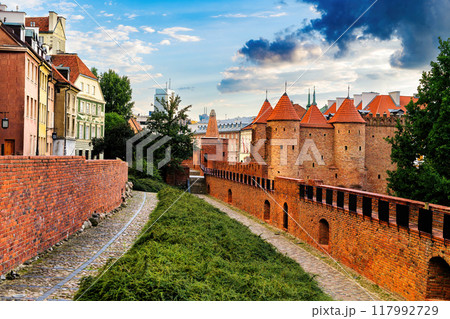 Old Castle Barbacan In Historical Part Of Warsaw In Poland Old Castle Barbacan In Historical Part Of Warsaw In Poland 117992729