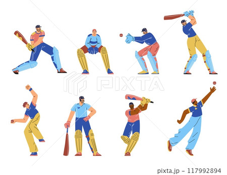 Set of cricket characters. 117992894