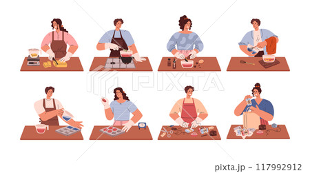 Handmade soap production in vector art on isolated background. 117992912