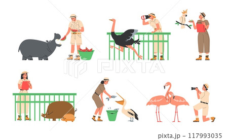 Animal care and observation vector illustrations in flat style. 117993035
