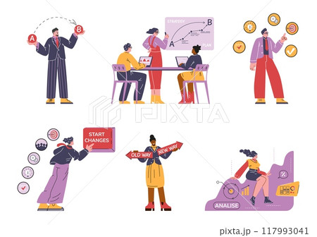 Characters direct business transition to innovation and improvement, flat style. 117993041