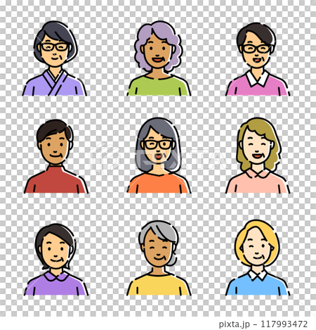 さまざまな中高年のシンプルアイコンセット 117993472