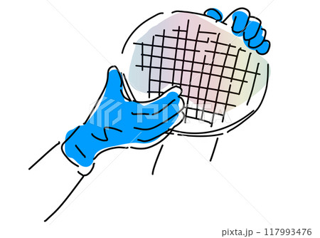 半導体シリコンウェハーを持つ作業員の手シンプル線画 117993476