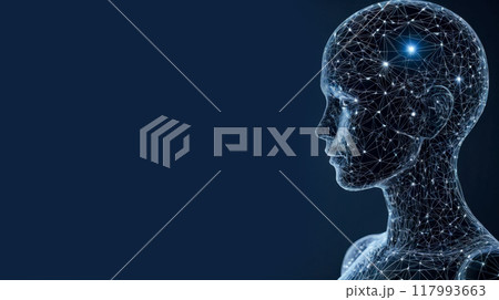 Digital Human Profile with Network Mesh, Artificial Intelligence Concept, Futuristic Technology Representation, Cyber Mind 117993663