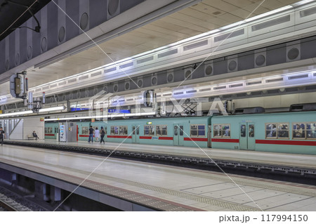 May 17 2024 A tourism train is parking at the platform of Tenjin Station 117994150