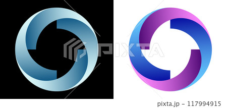 Abstract color spiral over black and white backgrounds. Swirl pattern logo or icon. 117994915