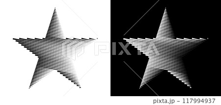 Modern abstract background with lines in star shape. Trendy striped logo, design element or icon. A black figure on a white background and an equally white figure on the black side. Modern abstract background with lines in star shape. Trendy striped logo, design element or icon. A black figure on a white background and an equally white figure on the black side. 117994937