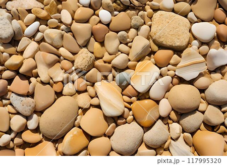 Rocks eroded by seawater into smooth, round shapes.AI Generated Rocks eroded by seawater into smooth, round shapes.AI Generated 117995320
