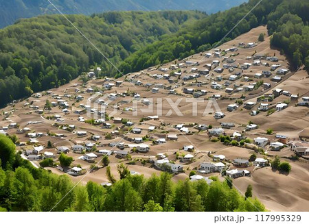 Village built on landslide-prone hillside.AI Generated 117995329
