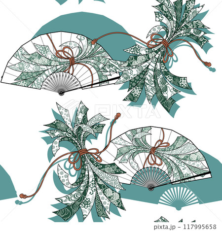 扇子と束ね熨斗を組み合わせた柄, 117995658