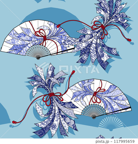 扇子と束ね熨斗を組み合わせた柄, 117995659