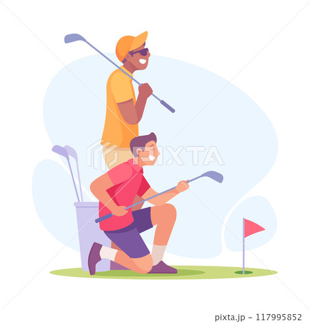 Good Company with Man Friend Play Golf Vector Illustration Good Company with Man Friend Play Golf Vector Illustration 117995852