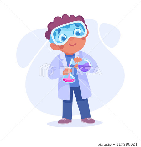 Boy Scientist in Coat with Flask as Child Profession Vector Illustration 117996021