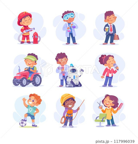Child Profession Doing Different Job in Costume Vector Set 117996039