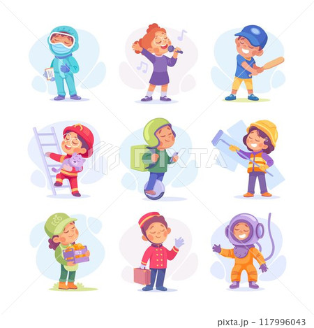 Child Profession Doing Different Job in Costume Vector Set 117996043