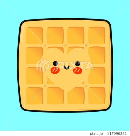 Waffles character. Vector hand drawn cartoon kawaii character illustration icon. Isolated on blue background. Waffles character concept 117996231