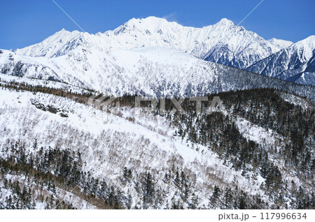 乗鞍岳から望む3月の穂高岳、槍ヶ岳 117996634