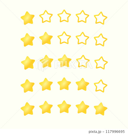 A set of rating gold stars. Feedback rating. Five gold stars. Elements of infographics. Vector illustration. For a site or application. A set of rating gold stars. Feedback rating. Five gold stars. Elements of infographics. Vector illustration. For a site or application. 117996695