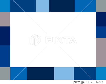 フレーム　幾何学模様　ホワイトスペース　ブルー 117996714