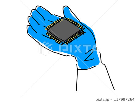 半導体の電子デバイスを持つ作業員の手 半導体の電子デバイスを持つ作業員の手 117997264