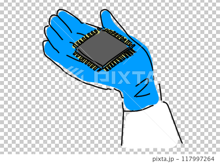 半導体の電子デバイスを持つ作業員の手 半導体の電子デバイスを持つ作業員の手 117997264