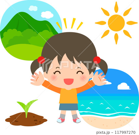 山、海、自然のイメージと笑顔の女の子 117997270