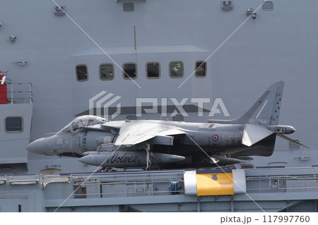 イタリア海軍軽空母カヴールに搭載されたAV8Bハリアー戦闘機 117997760