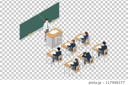 等距插圖：課堂（穿冬衣的高中生） 117998377