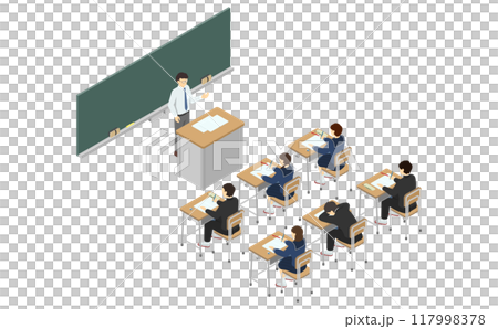 Isometric illustration: Classroom (junior high school students in winter clothes) 117998378