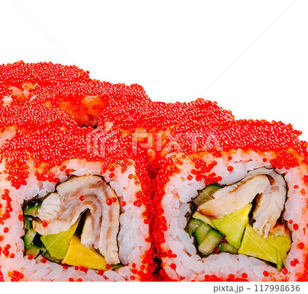 California roll sushi with tobiko isolated on white 117998636
