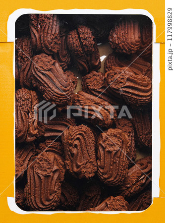 Chocolate viennese whirls in packaging Chocolate viennese whirls in packaging 117998829