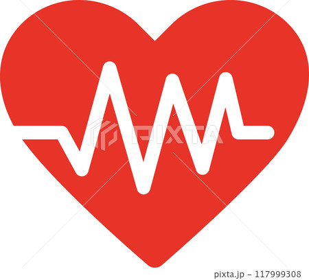 シンプルなハートと心拍をあらわしたイラスト 117999308