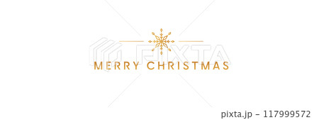 Vector illustration. Refined Merry Christmas design with gold snowflake centerpiece, framed by minimalist lines on white background. Vector illustration. Refined Merry Christmas design with gold snowflake centerpiece, framed by minimalist lines on white background. 117999572