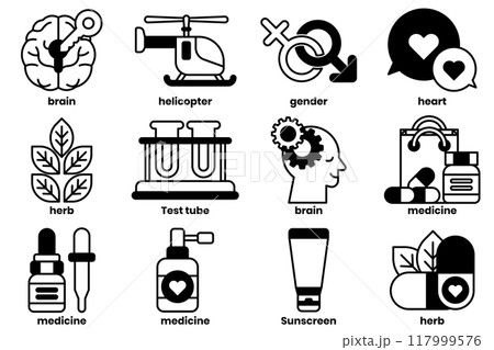 Set of collection of illustrations in the concept of medical objects Set of collection of illustrations in the concept of medical objects 117999576