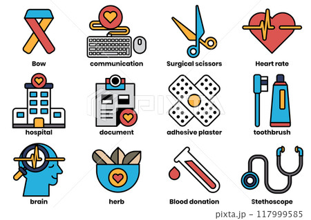 Set of collection of illustrations in the concept of medical objects 117999585